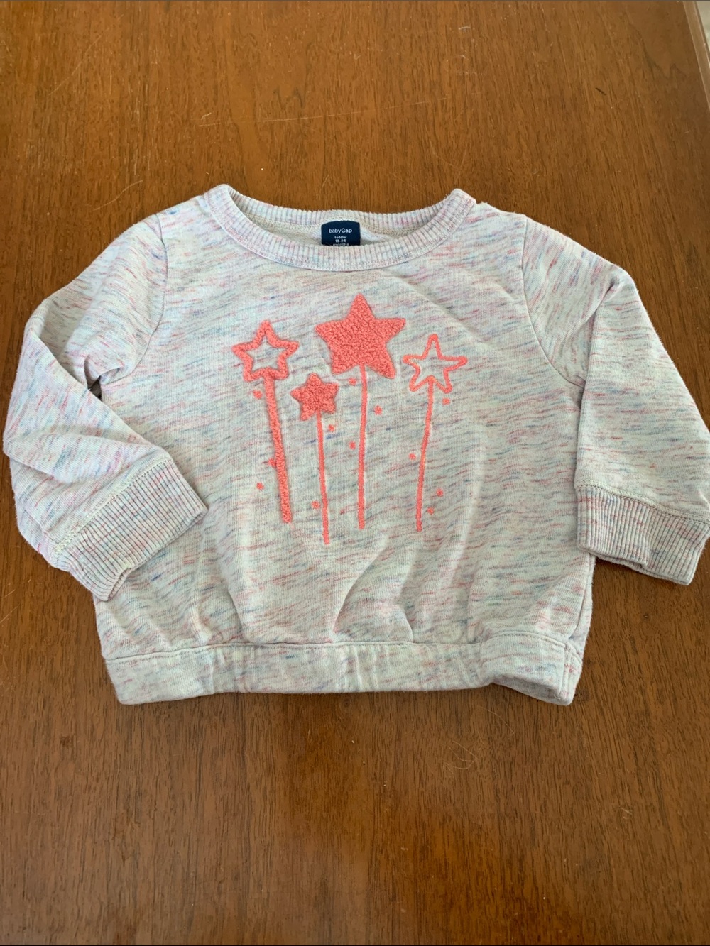 🍊5/$25 GAP Cream Heather Sweatshirt with Coral Star Appliqué size 18-24m